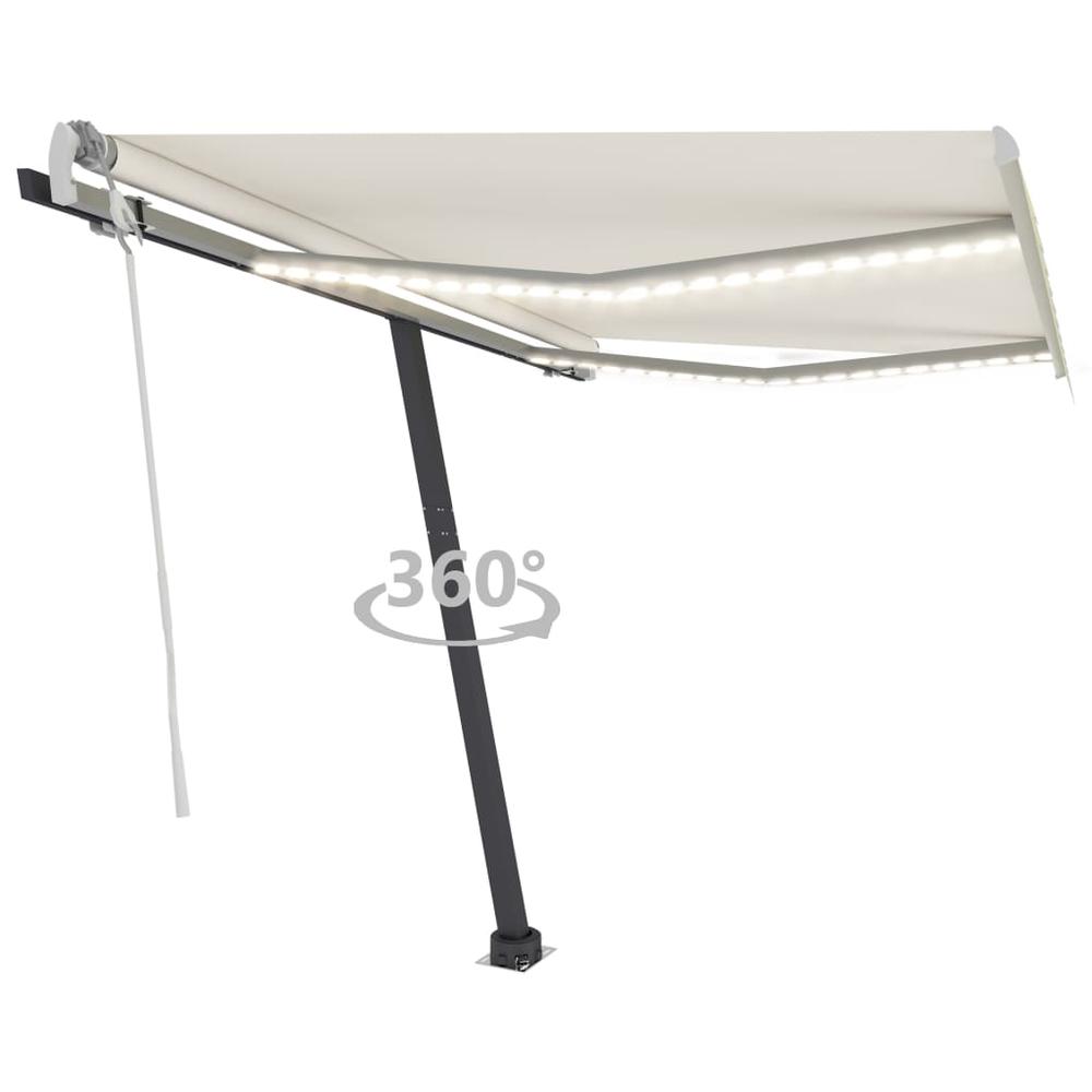 vidaXL Manual Retractable Awning with LED 118.1"x98.4" Cream. Picture 1
