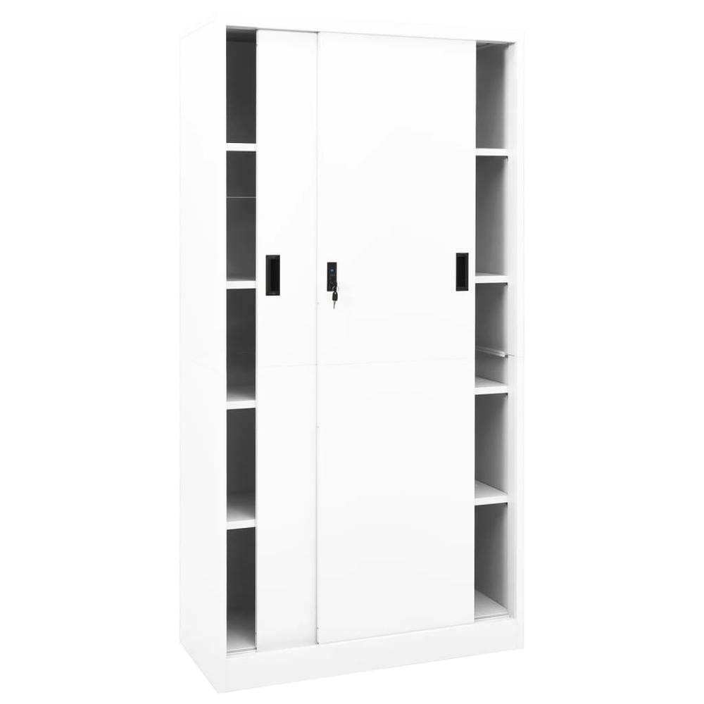 vidaXL Office Cabinet with Sliding Door White 35.4"x15.7"x70.9" Steel, 335958. Picture 3