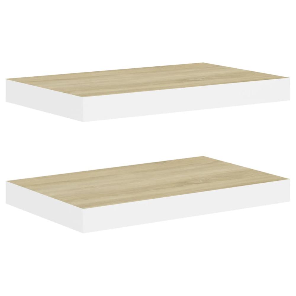 vidaXL Floating Wall Shelves 2 pcs Oak and White 15.7"x9.1"x1.5" MDF. Picture 2
