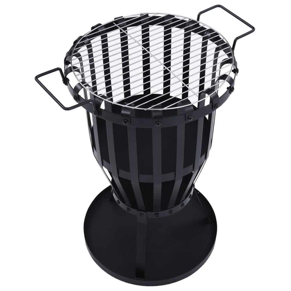 vidaXL Garden Fire Pit Basket with BBQ Grill Steel 19". Picture 3