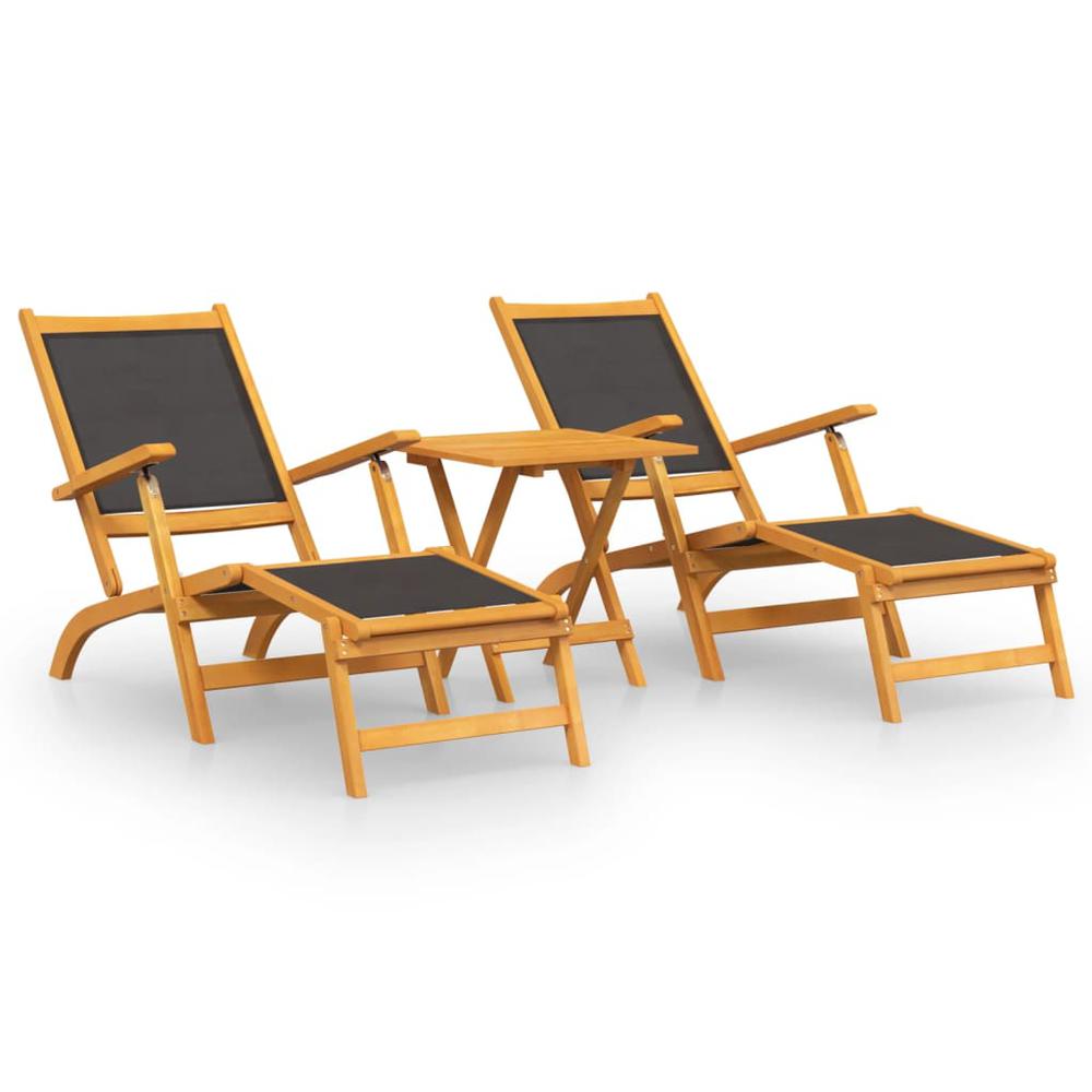 vidaXL Patio Deck Chairs with Table Solid Wood Acacia and Textilene. Picture 2