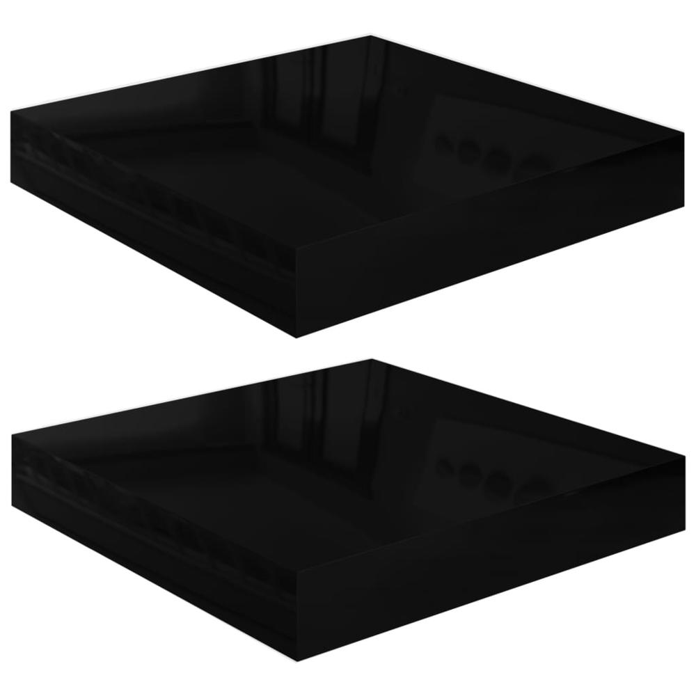 vidaXL Floating Wall Shelves 2 pcs High Gloss Black 9.1"x9.3"x1.5" MDF. Picture 2