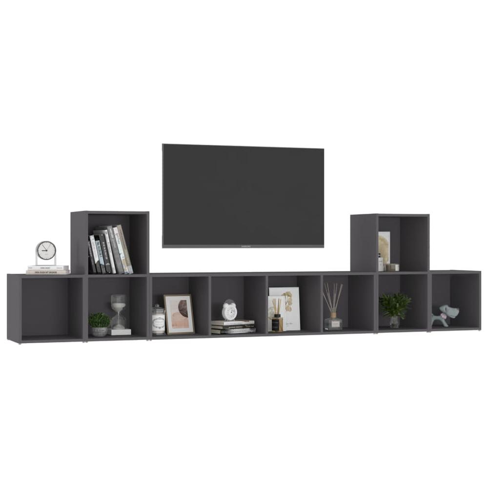 vidaXL 5 Piece TV Cabinet Set Gray Engineered Wood, 3080008. Picture 3