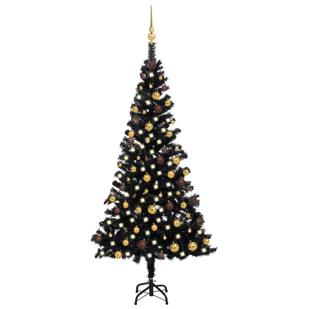 vidaXL Artificial Christmas Tree with LEDs&Ball Set Black 70.9" PVC, 3077504. Picture 1