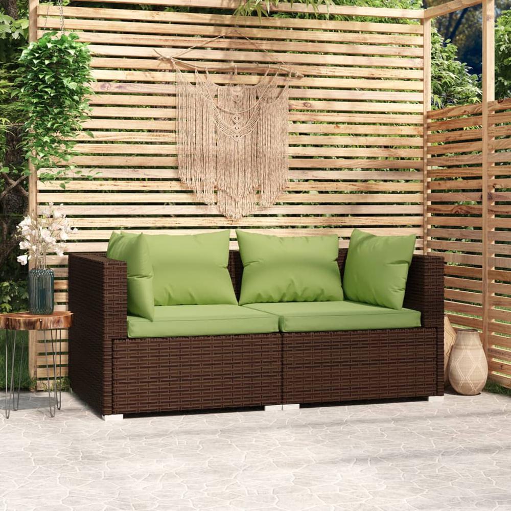 vidaXL 2-Seater Sofa with Cushions Brown Poly Rattan, 317553. Picture 1