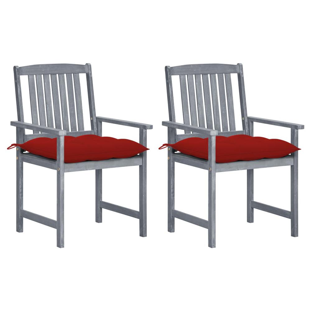 vidaXL Patio Chairs with Cushions 2 pcs Gray Solid Acacia Wood, 3061263. Picture 1
