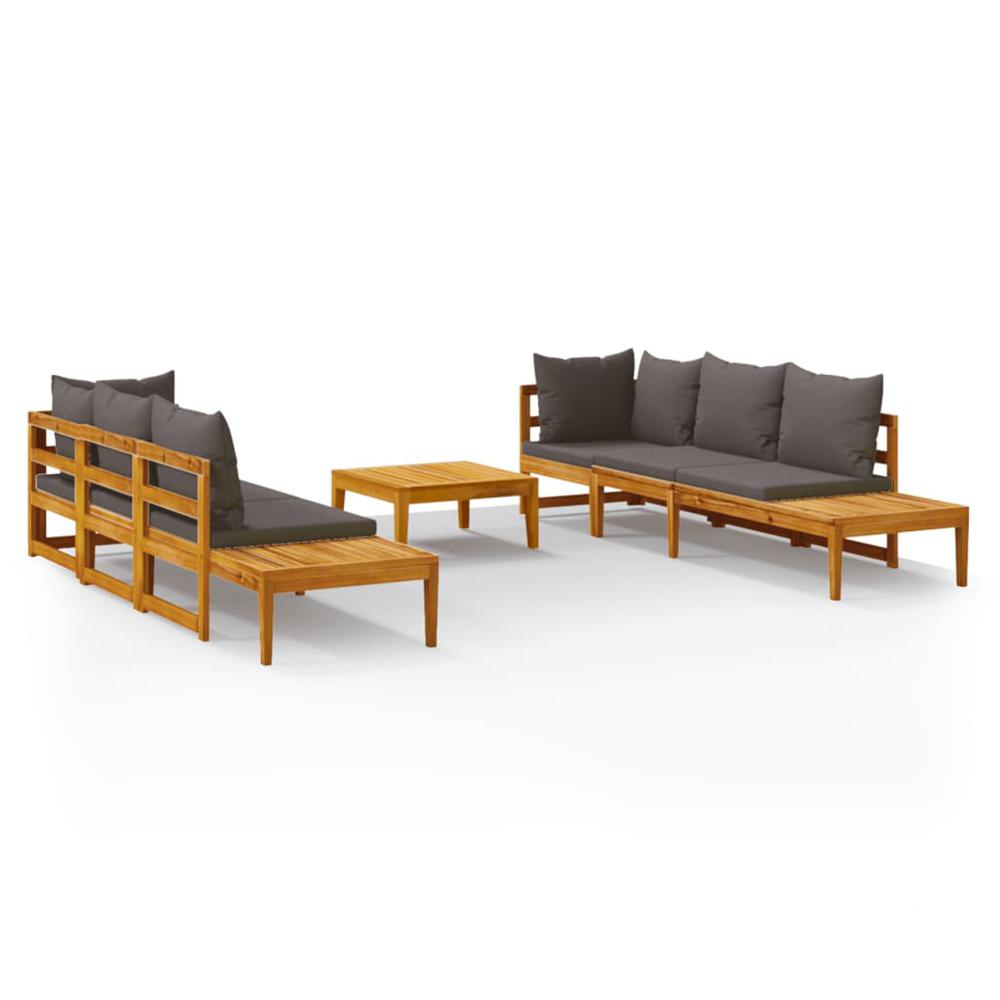 vidaXL 5 Piece Patio Lounge Set with Dark Gray Cushions Acacia Wood. Picture 2