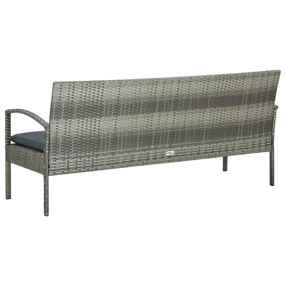 vidaXL 3-Seater Patio Sofa with Cushion Gray Poly Rattan. Picture 4