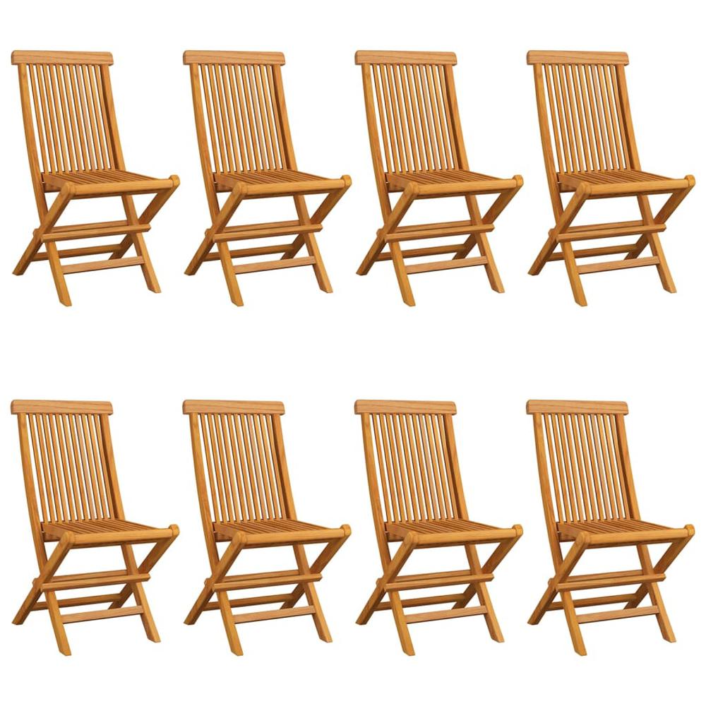 vidaXL Patio Chairs with Taupe Cushions 8 pcs Solid Teak Wood. Picture 2