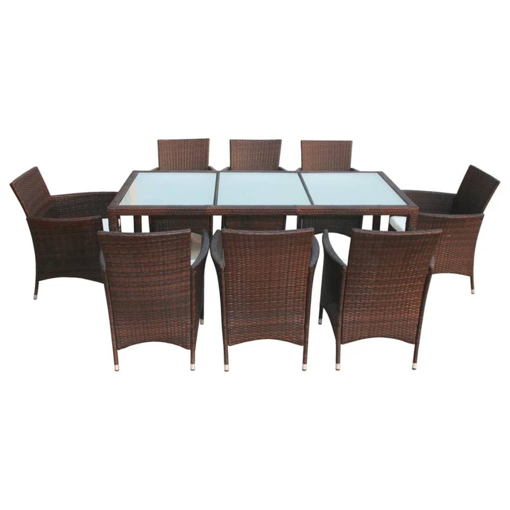 vidaXL 9 Piece Outdoor Dining Set with Cushions Poly Rattan Brown, 43117. Picture 3