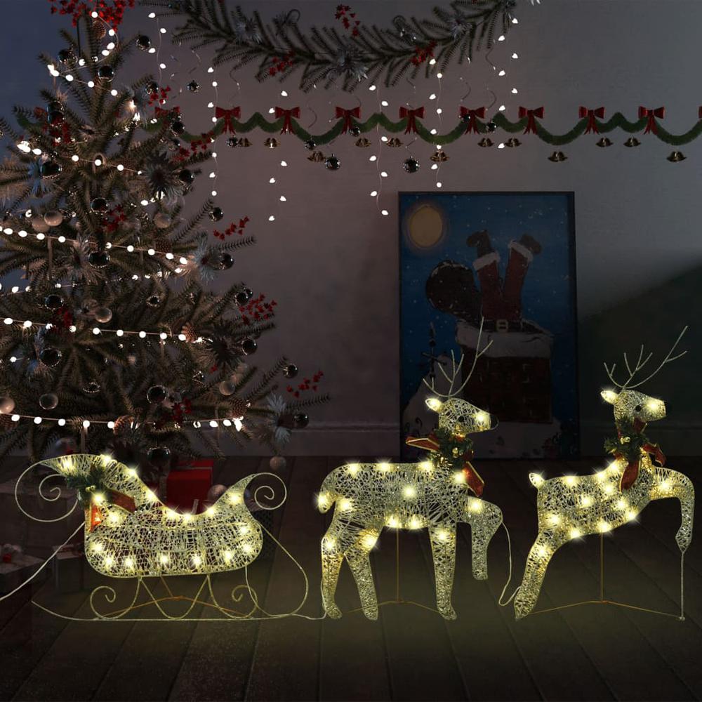 vidaXL Reindeer & Sleigh Christmas Decoration 60 LEDs Outdoor Gold. Picture 1