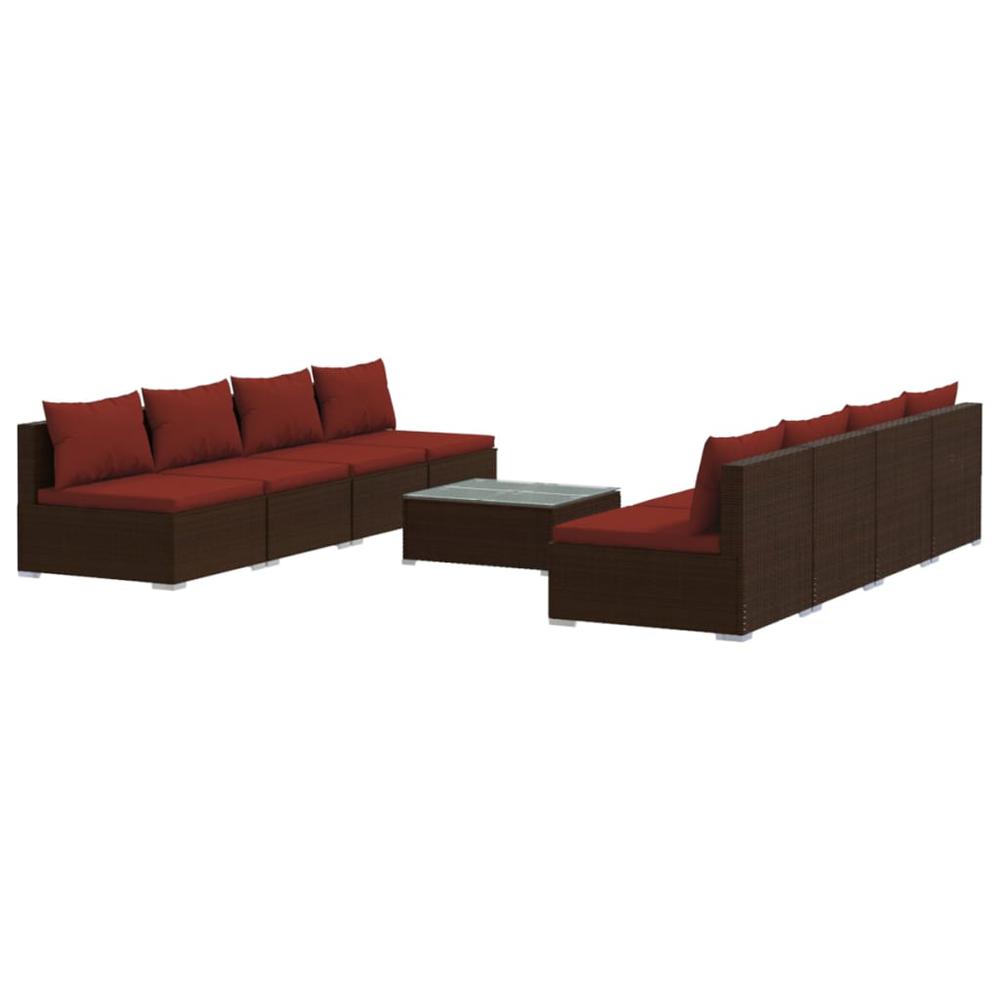 vidaXL 9 Piece Patio Lounge Set with Cushions Poly Rattan Brown, 3101475. Picture 2