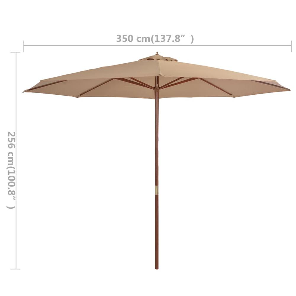 vidaXL Outdoor Parasol with Wooden Pole 137.8" Taupe. Picture 4