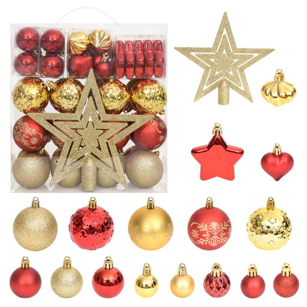 vidaXL 70 Piece Christmas Bauble Set Gold and Red. Picture 1