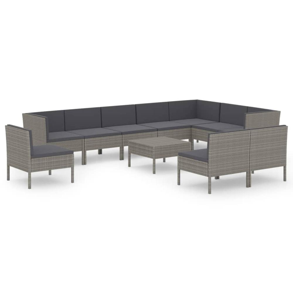 vidaXL 11 Piece Patio Lounge Set with Cushions Poly Rattan Gray, 3094454. Picture 2