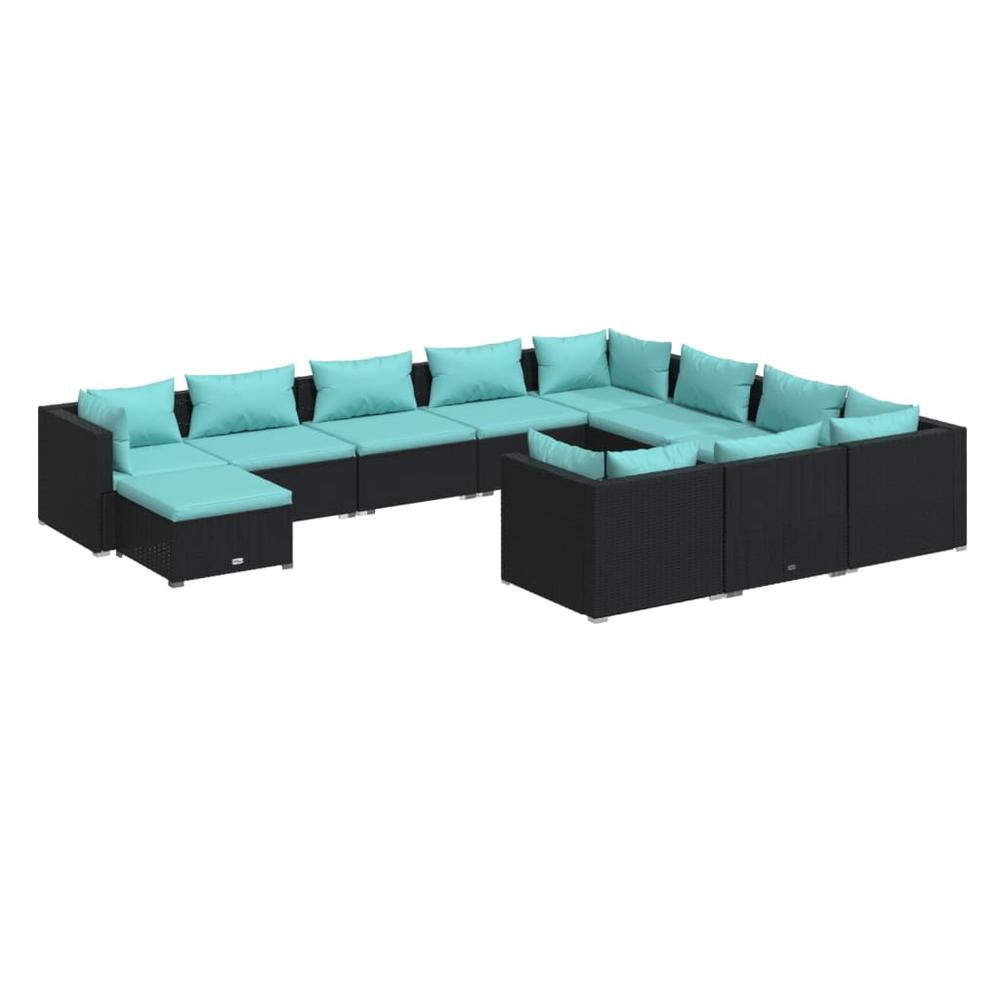 vidaXL 11 Piece Patio Lounge Set with Cushions Poly Rattan Black, 3102697. Picture 2