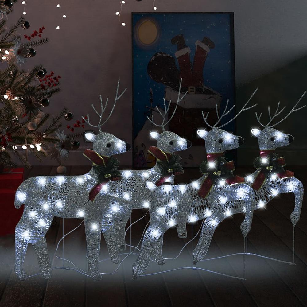 vidaXL Christmas Reindeers 4 pcs Silver 80 LEDs. Picture 1