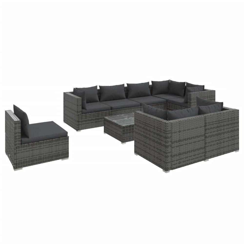 vidaXL 9 Piece Patio Lounge Set with Cushions Poly Rattan Gray, 3102621. Picture 2