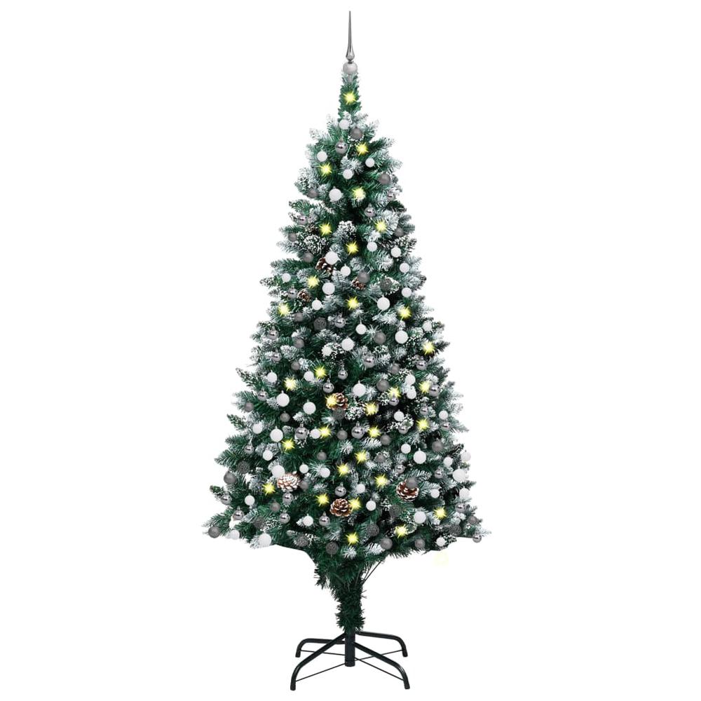 vidaXL Artificial Christmas Tree with LEDs&Ball Set&Pine Cones 94.5", 3077705. Picture 1
