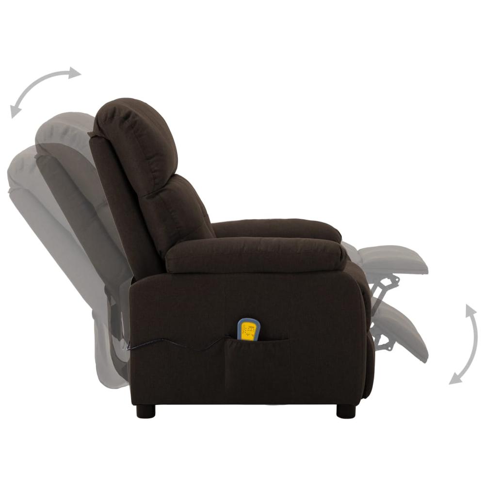 vidaXL Massage Recliner Chair Dark Brown Fabric. Picture 3