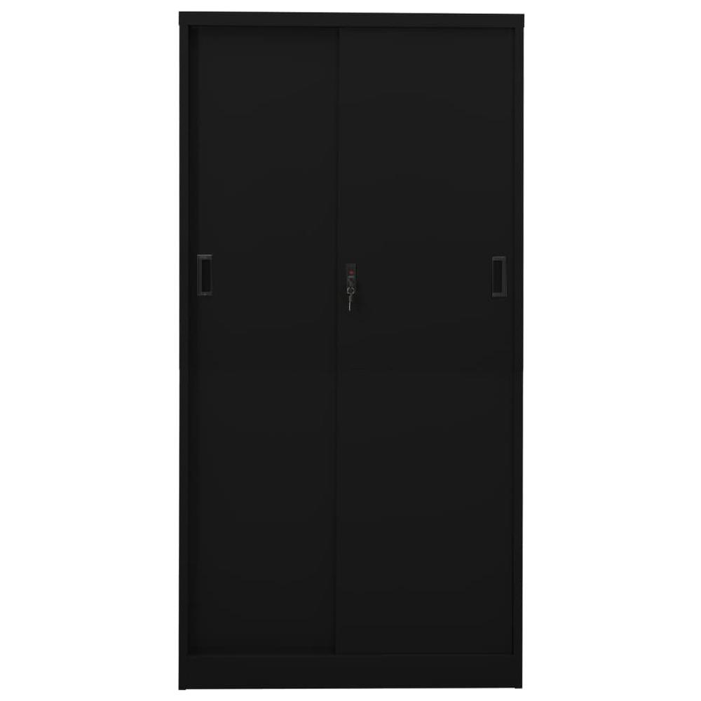 vidaXL Office Cabinet with Sliding Door Black 35.4"x15.7"x70.9" Steel, 335960. Picture 4