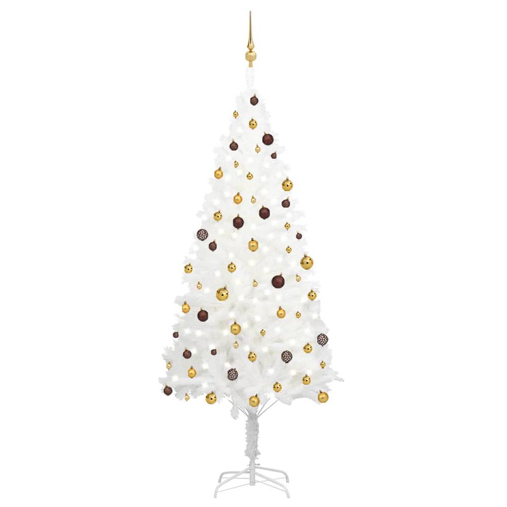 vidaXL Artificial Christmas Tree with LEDs&Ball Set White 94.5", 3077550. Picture 1
