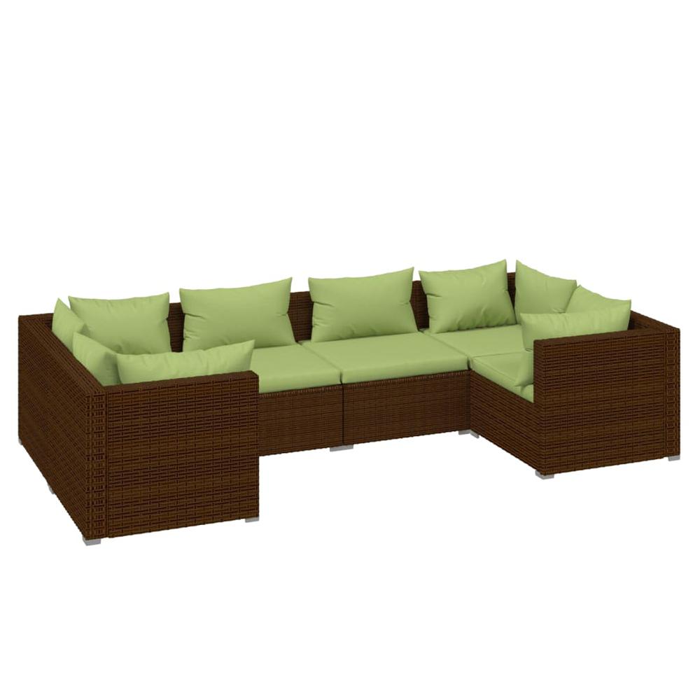 vidaXL 6 Piece Patio Lounge Set with Cushions Poly Rattan Brown, 3101940. Picture 2