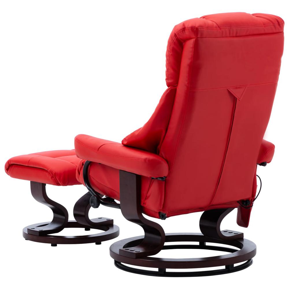 vidaXL Massage Reclining Chair Red Faux Leather and Bentwood. Picture 4