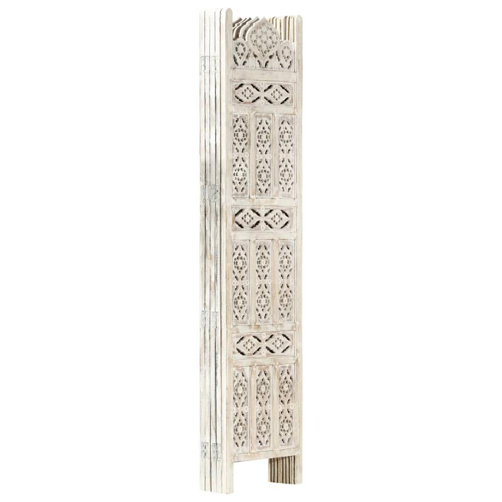 vidaXL Hand carved 5-Panel Room Divider White 78.7"x65" Solid Mango Wood, 285320. Picture 2