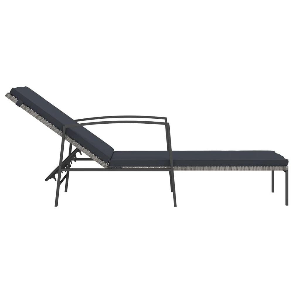 vidaXL Patio Sun Lounger with Cushion Poly Rattan Gray. Picture 4