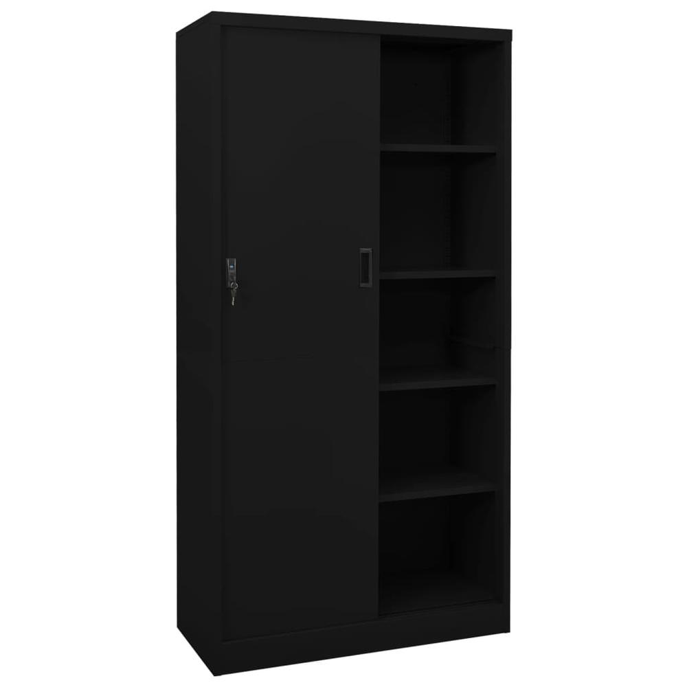 vidaXL Office Cabinet with Sliding Door Black 35.4"x15.7"x70.9" Steel, 335960. Picture 2