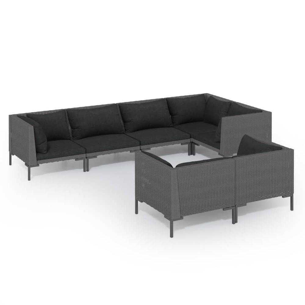 vidaXL 7 Piece Patio Lounge Set with Cushions Poly Rattan Dark Gray, 3099864. Picture 2