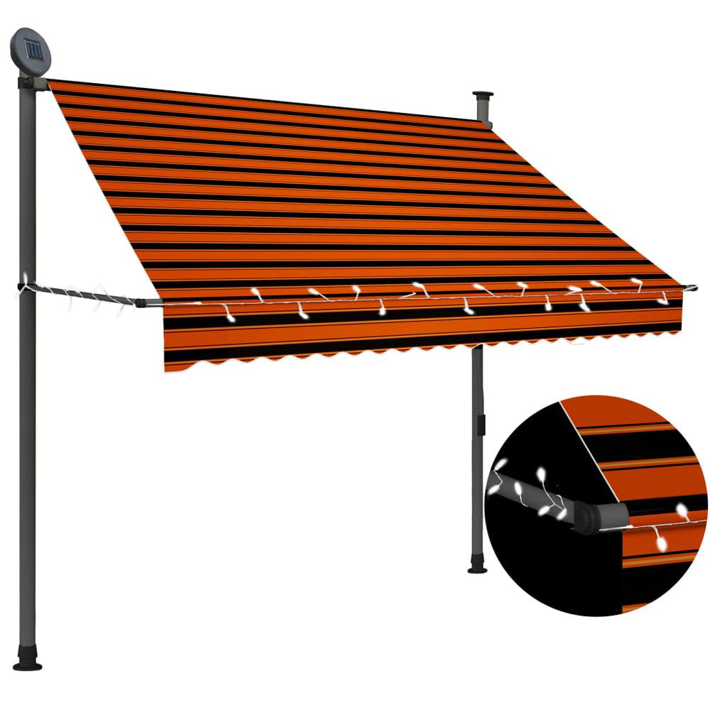 vidaXL Manual Retractable Awning with LED 78.7" Orange and Brown. Picture 1