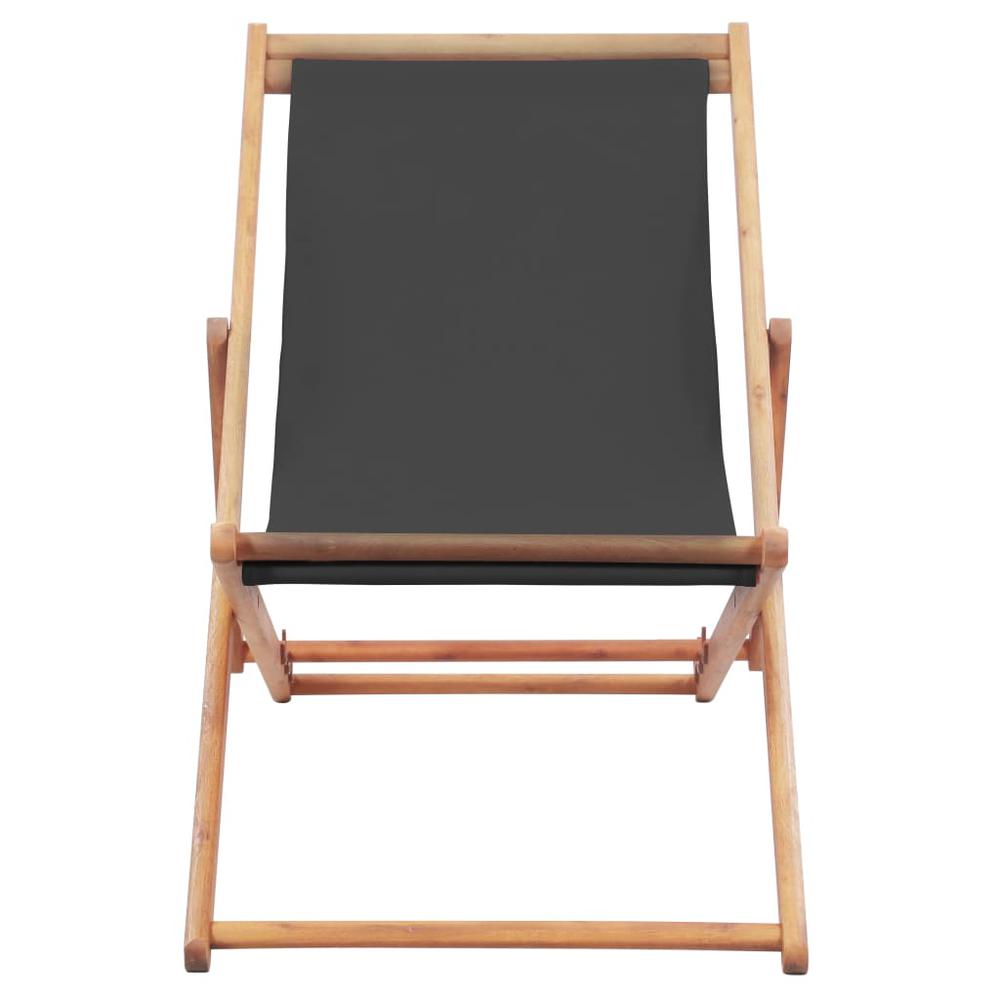 vidaXL Folding Beach Chair Fabric and Wooden Frame Gray, 44001. Picture 2