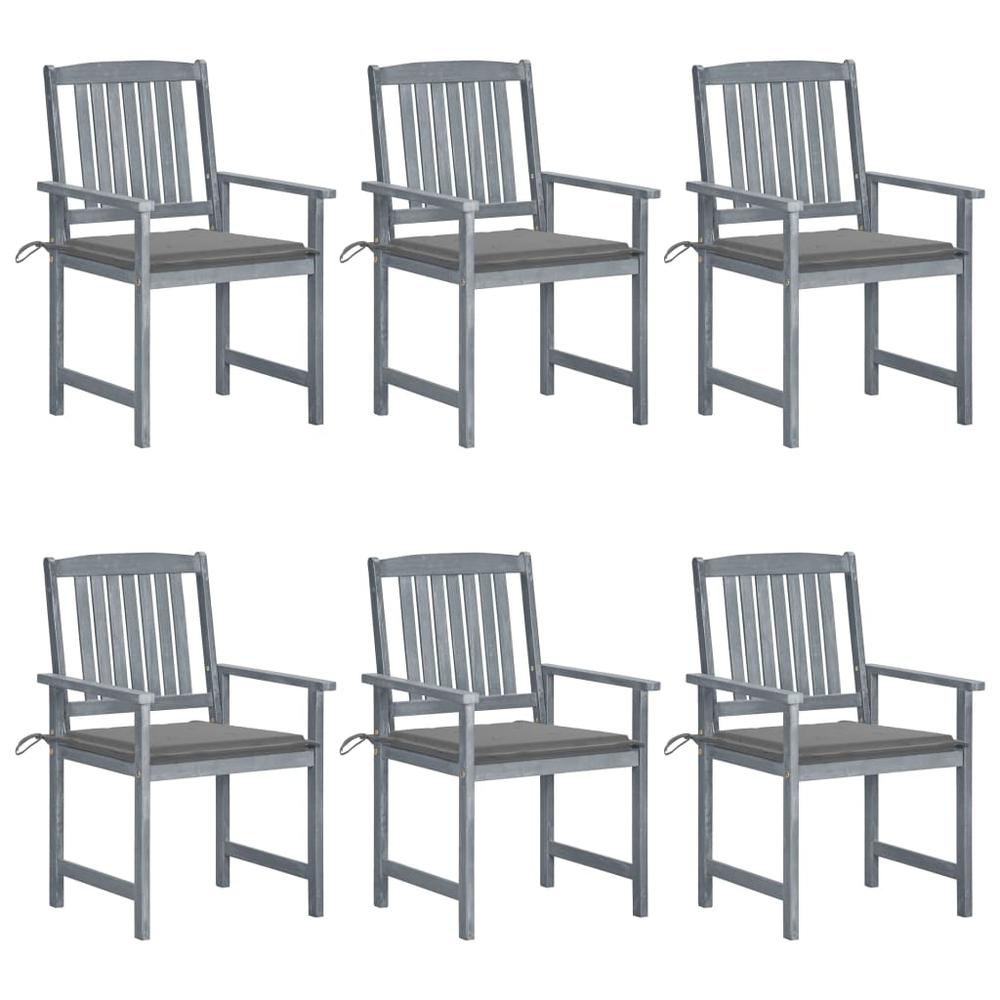 vidaXL Patio Chairs with Cushions 6 pcs Solid Acacia Wood Gray, 3078208. Picture 1