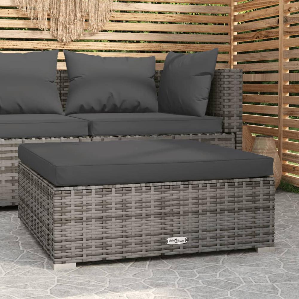 vidaXL Patio Footrest with Cushion Gray 27.6"x27.6"x11.8" Poly Rattan. Picture 1