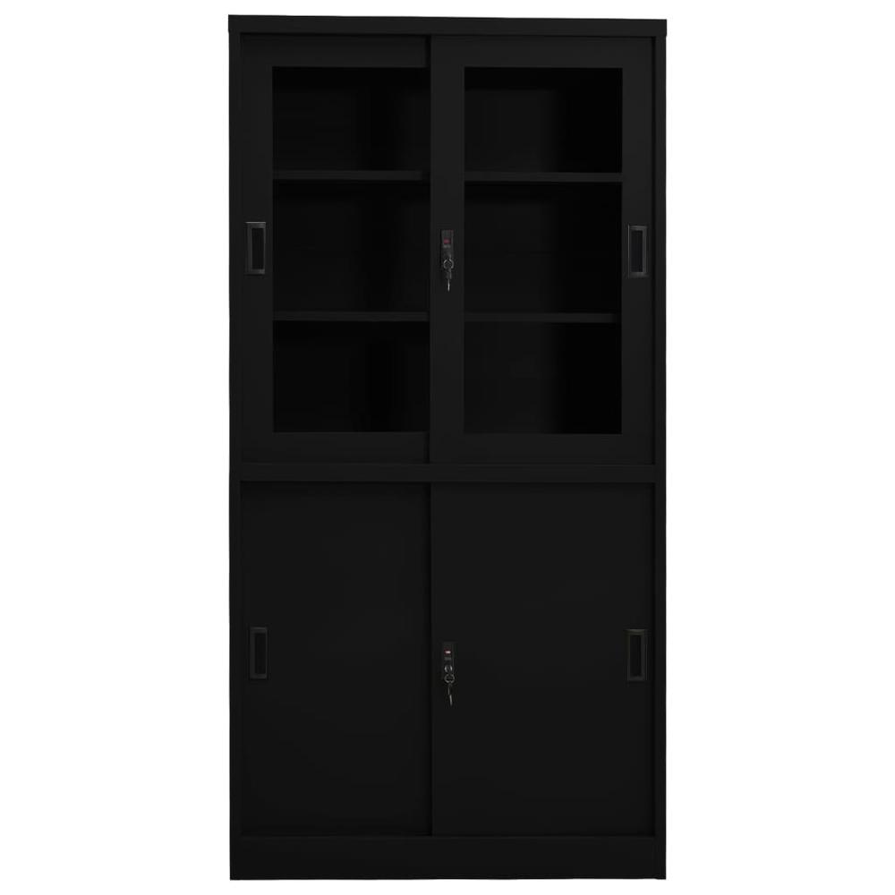 vidaXL Office Cabinet with Sliding Door Black 35.4"x15.7"x70.9" Steel, 335964. Picture 2