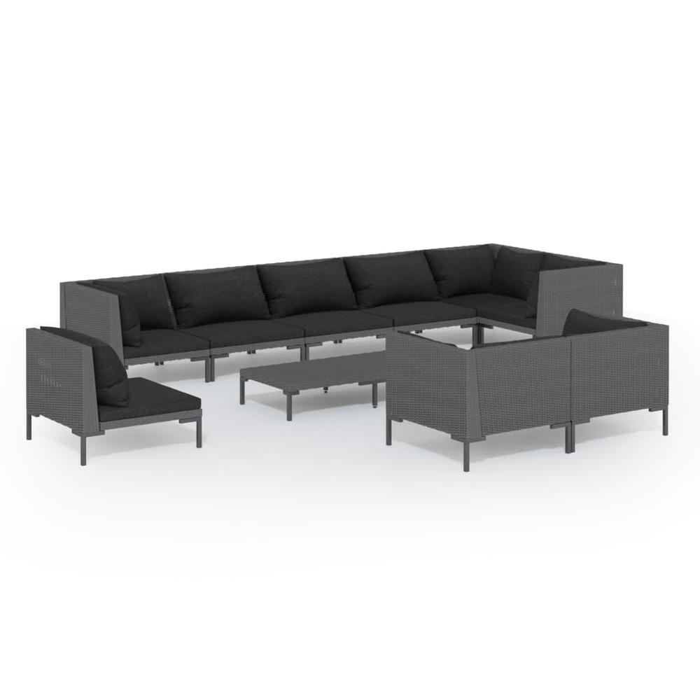 vidaXL 10 Piece Patio Lounge Set with Cushions Poly Rattan Dark Gray, 3099875. Picture 2