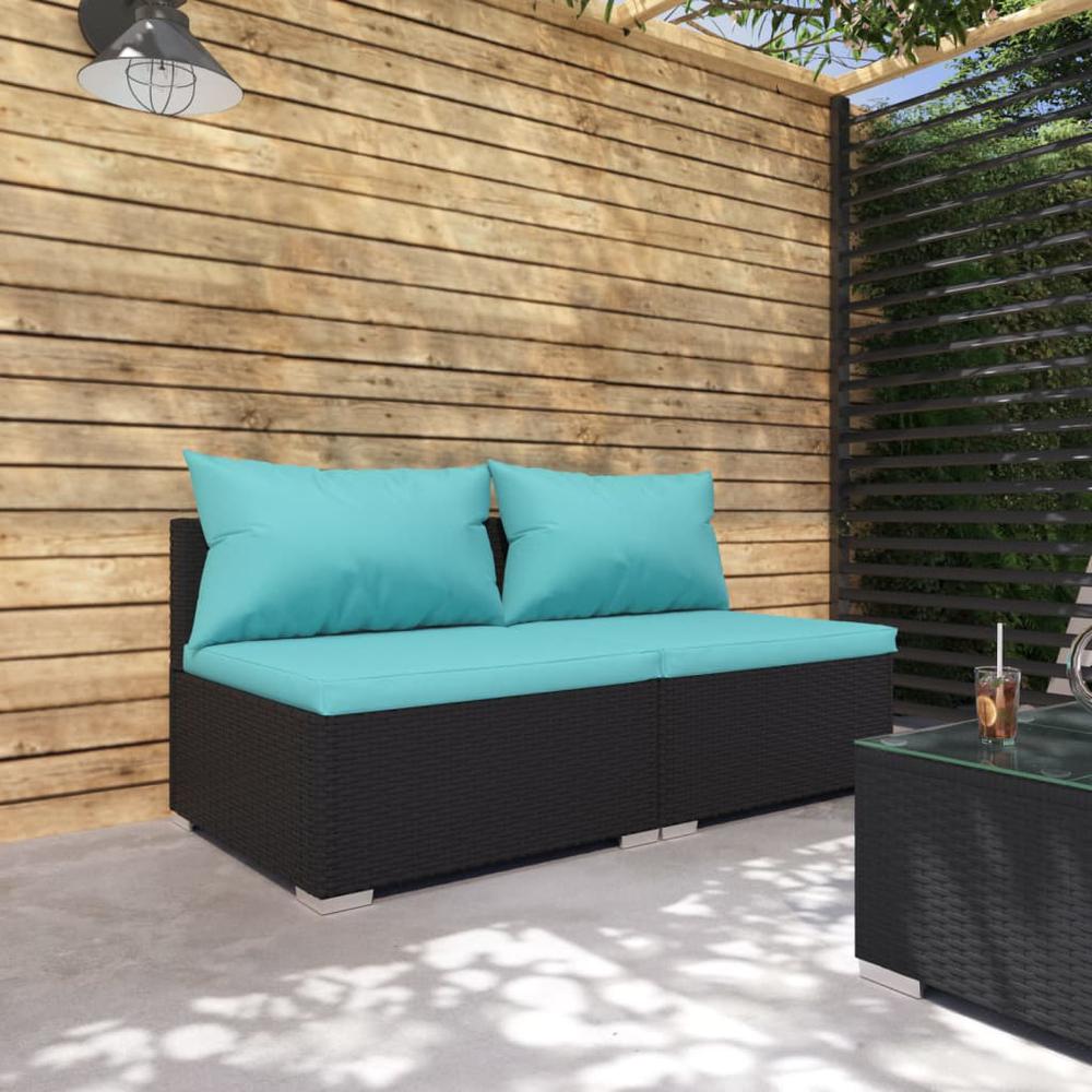 vidaXL 2 Piece Patio Lounge Set with Cushions Poly Rattan Black, 3101393. Picture 1