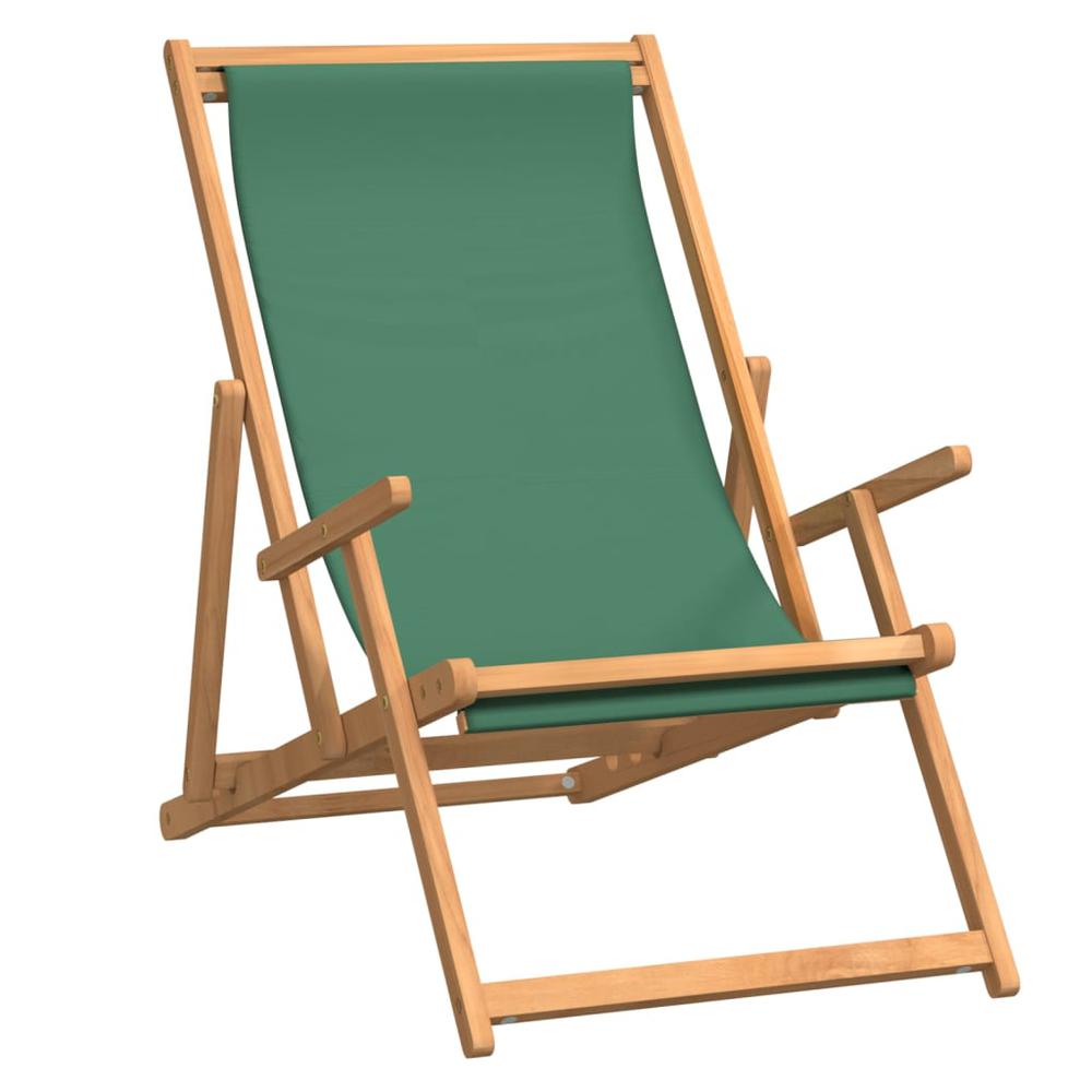 vidaXL Folding Beach Chair Solid Wood Teak Green. Picture 1