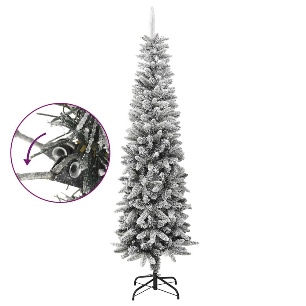 vidaXL Artificial Slim Christmas Tree with Flocked Snow 82.7" PVC&PE. Picture 3