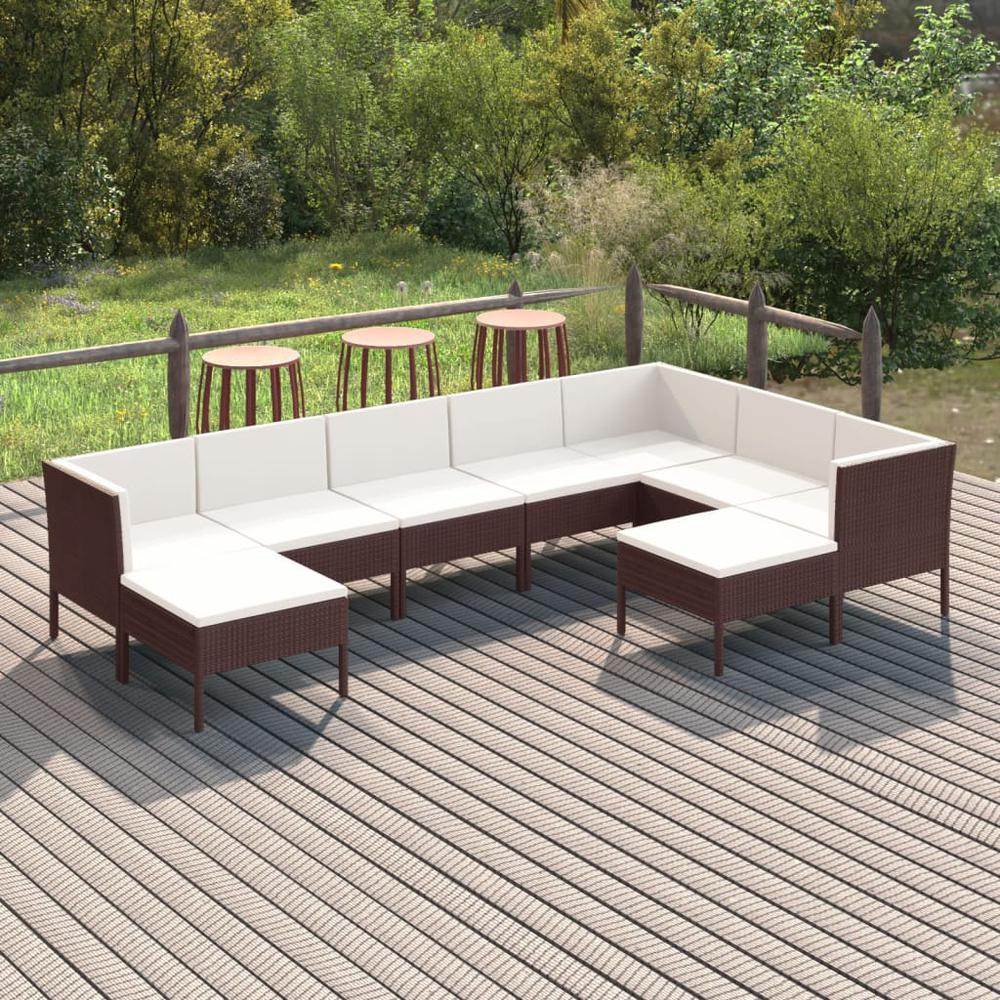 vidaXL 9 Piece Patio Lounge Set with Cushions Poly Rattan Brown, 3094431. The main picture.