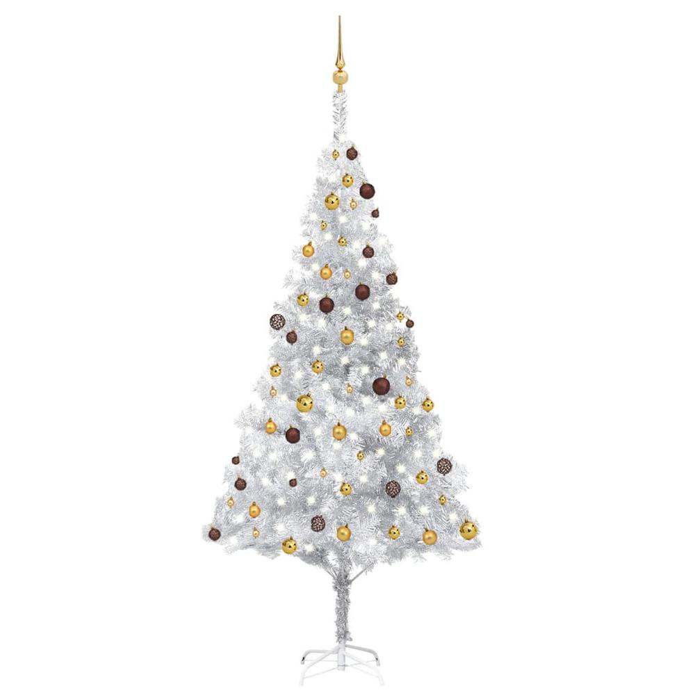 vidaXL Artificial Christmas Tree with LEDs&Ball Set Silver 94.5" PET, 3077526. Picture 1