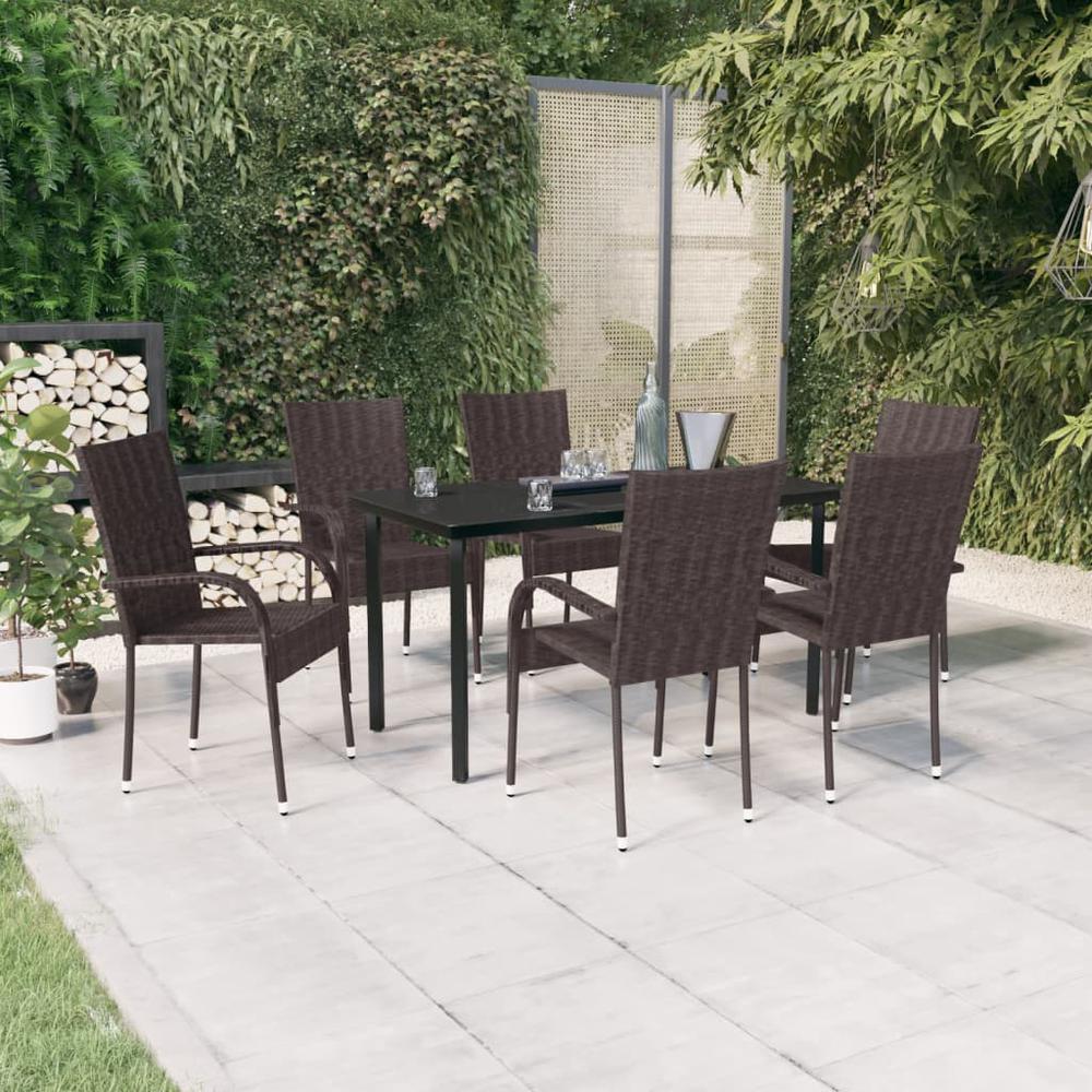 vidaXL 7 Piece Patio Dining Set Brown and Black, 3099386. Picture 1
