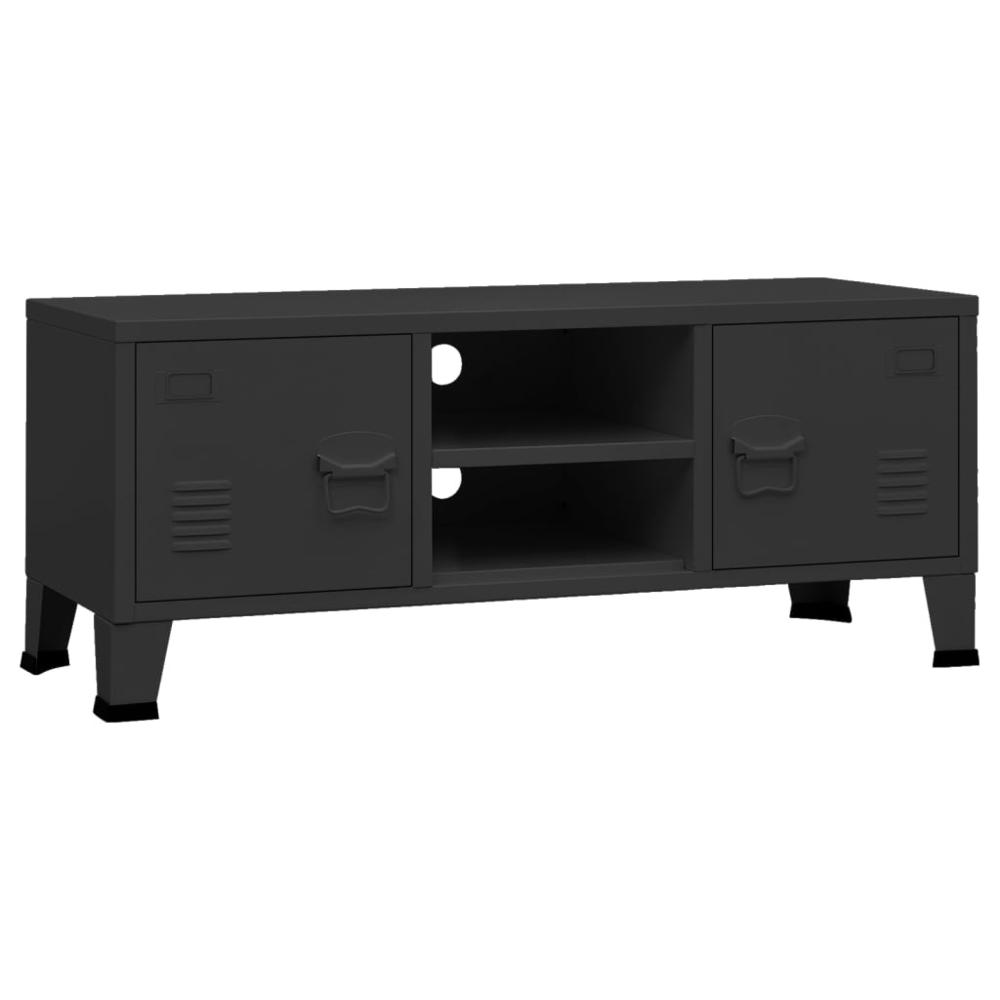 vidaXL Industrial TV Cabinet Black 41.3"x13.8"x16.5" Metal. Picture 2