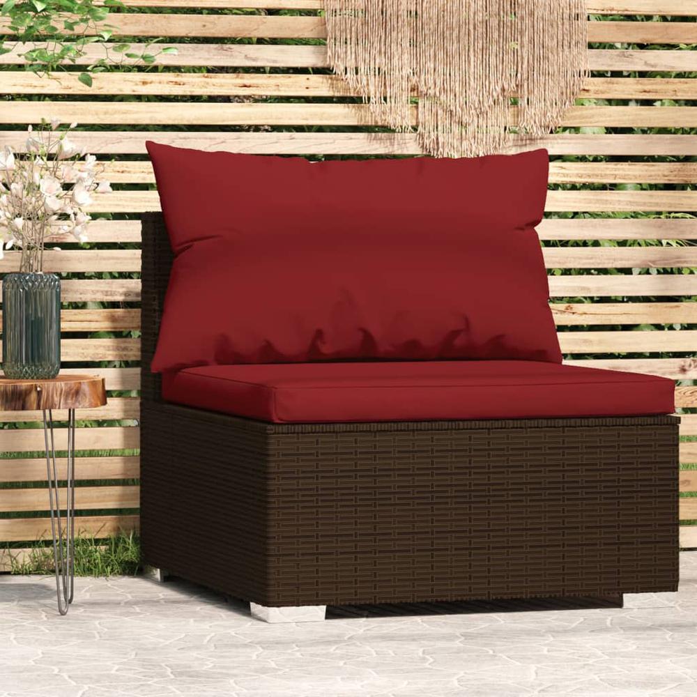 vidaXL Patio Middle Sofa with Cushions Brown Poly Rattan, 317548. Picture 1
