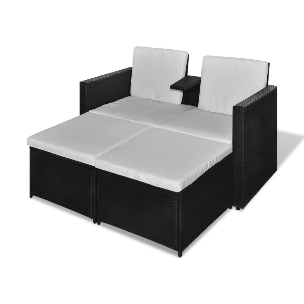 vidaXL 4 Piece Patio Lounge Set with Cushions Poly Rattan Black, 40737. Picture 2