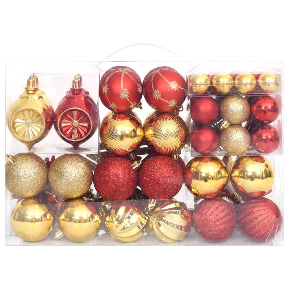 vidaXL 108 Piece Christmas Bauble Set Gold and Red. Picture 3