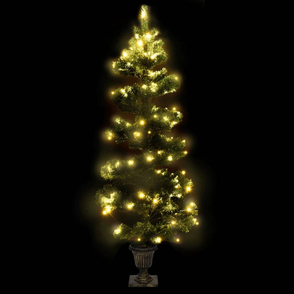 vidaXL Swirl Christmas Tree with Pot and LEDs Green 47.2" PVC. Picture 3