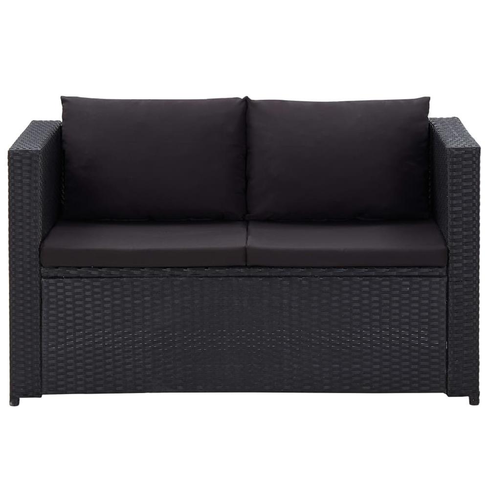 vidaXL 3 Piece Patio Lounge Set with Cushions Poly Rattan Black, 316008. Picture 4